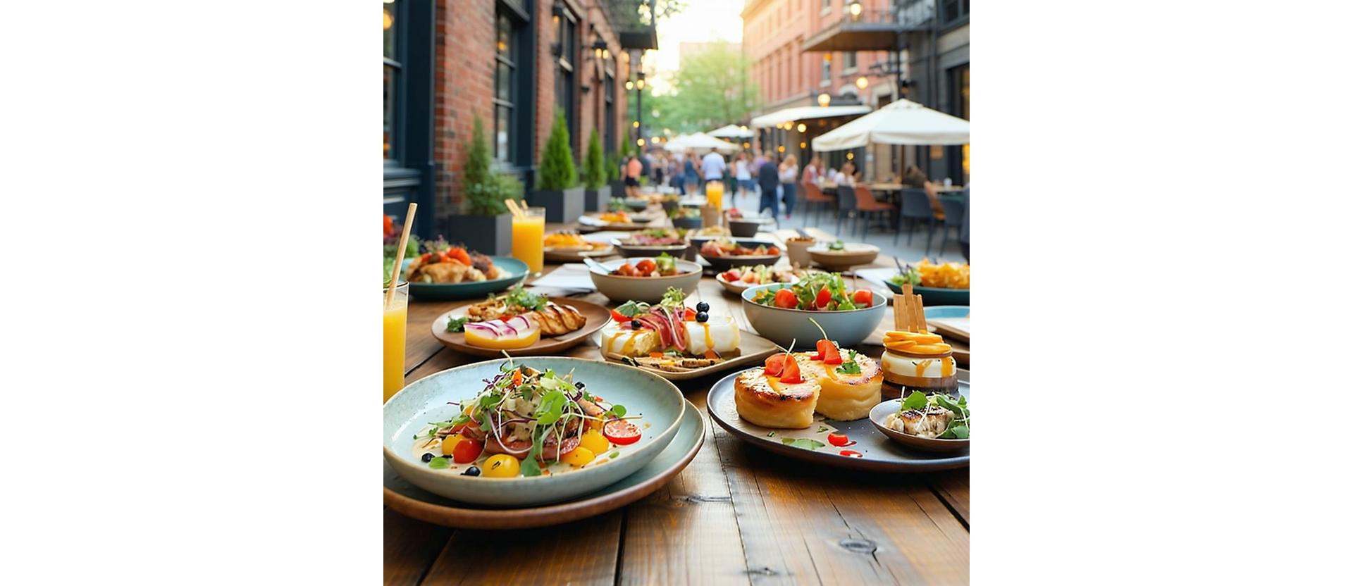 Ambiance urbaine de livraison de plats à table