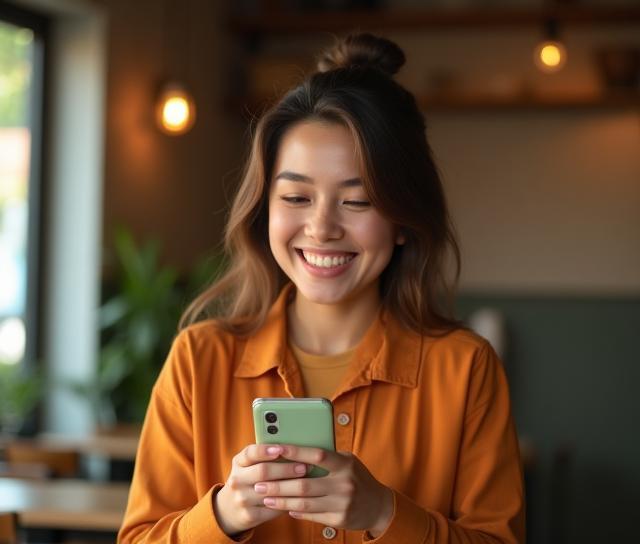 Jeune femme commandant de la nourriture avec son mobile